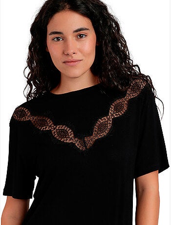 ADMAS Camiseta Manga Corta Chest Lace para Mujer