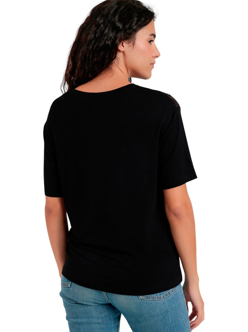 ADMAS Camiseta Manga Corta Chest Lace para Mujer Negro - Kiabi