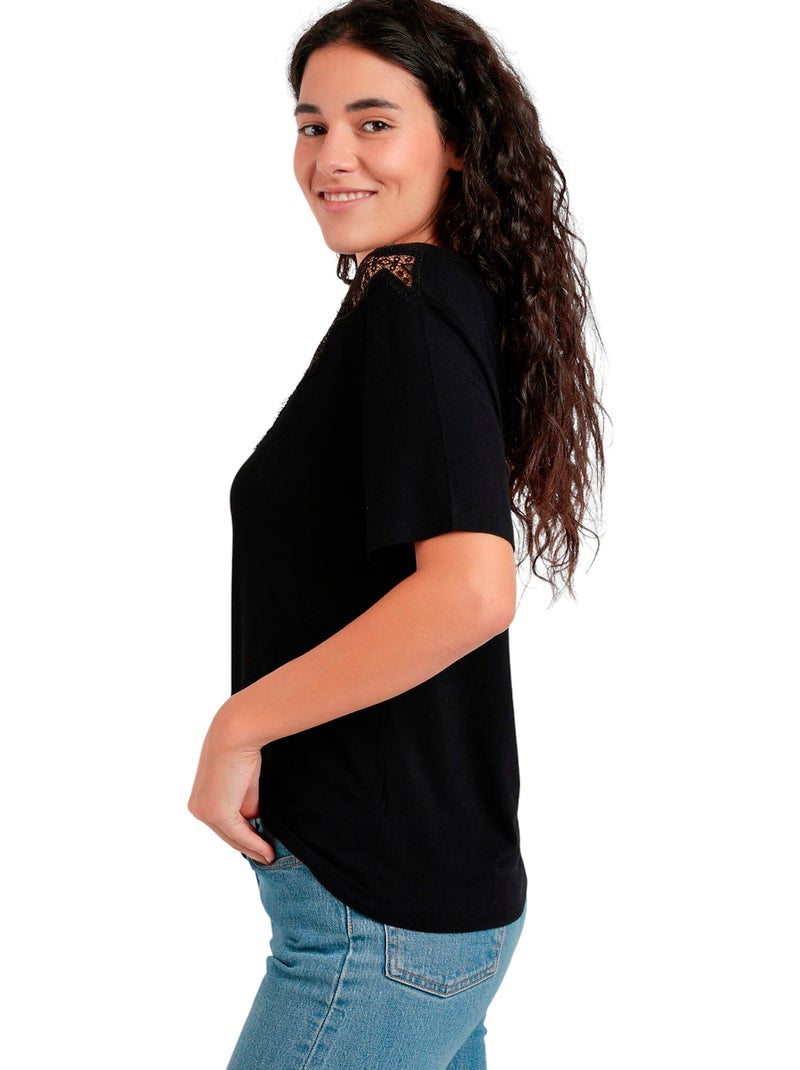 ADMAS Camiseta Manga Corta Chest Lace para Mujer Negro - Kiabi