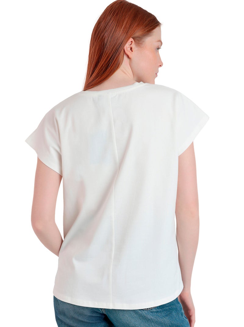 ADMAS Camiseta Manga Corta Flor Aplicada para Mujer Crudo - Kiabi