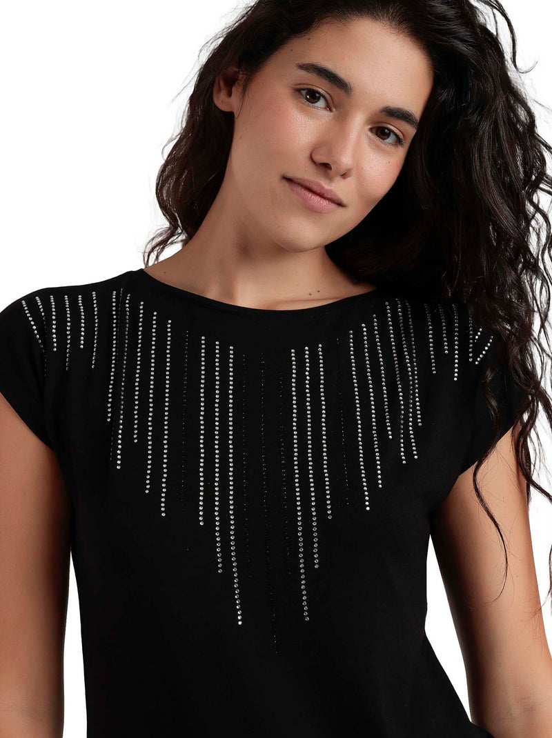 ADMAS Camiseta Manga Corta Front Stones para Mujer Negro - Kiabi
