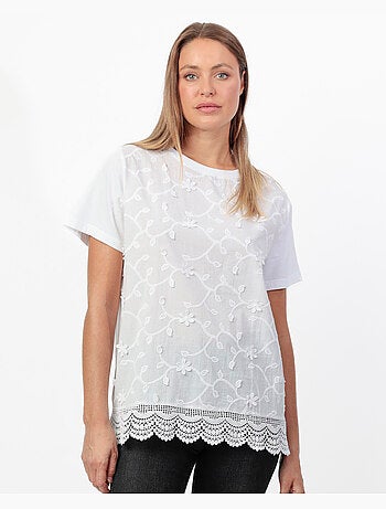ADMAS Camiseta Manga Corta Guipur & Embroidery para Mujer