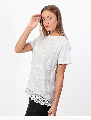 ADMAS Camiseta Manga Corta Guipur & Embroidery para Mujer