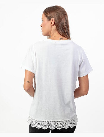 ADMAS Camiseta Manga Corta Guipur & Embroidery para Mujer