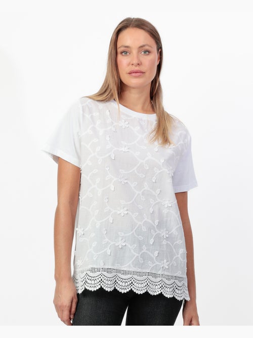 ADMAS Camiseta Manga Corta Guipur & Embroidery para Mujer - Kiabi