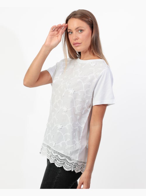 ADMAS Camiseta Manga Corta Guipur & Embroidery para Mujer - Kiabi
