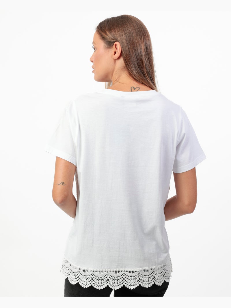 ADMAS Camiseta Manga Corta Guipur & Embroidery para Mujer Blanco - Kiabi