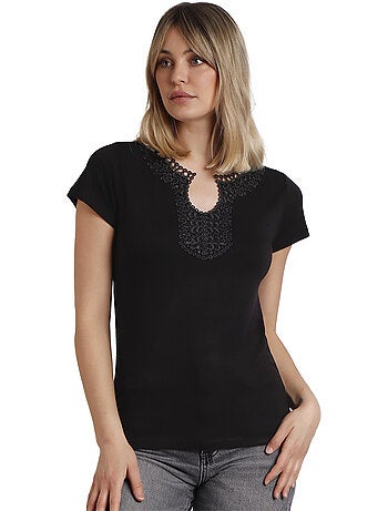 ADMAS Camiseta Manga Corta Guipur para Mujer