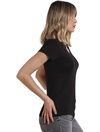 ADMAS Camiseta Manga Corta Guipur para Mujer