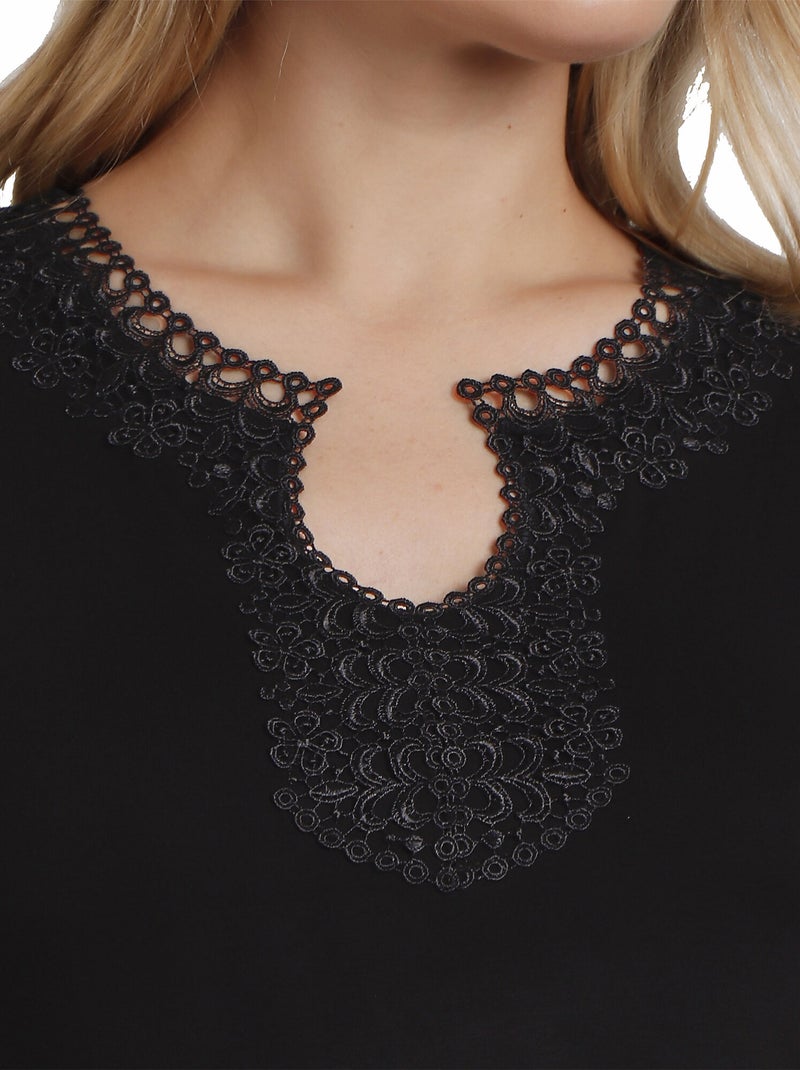 ADMAS Camiseta Manga Corta Guipur para Mujer Negro - Kiabi