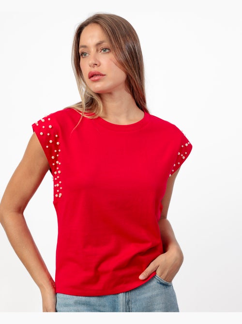 ADMAS Camiseta Manga Corta Pearls para Mujer - Kiabi ADMAS Camiseta Manga Corta Pearls para Mujer - Kiabi