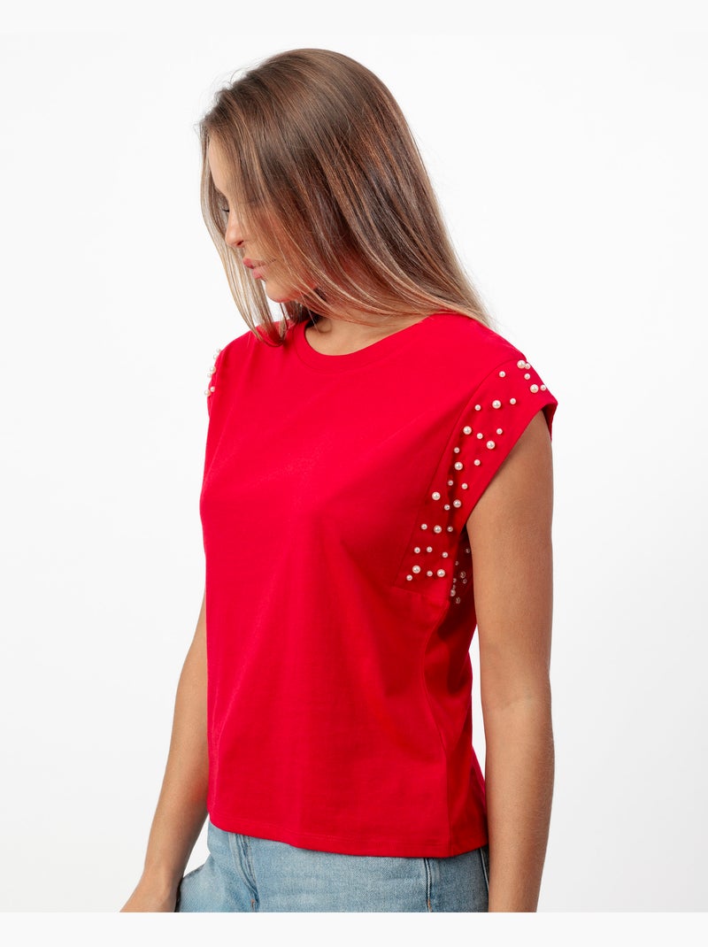 ADMAS Camiseta Manga Corta Pearls para Mujer Rojo - Kiabi