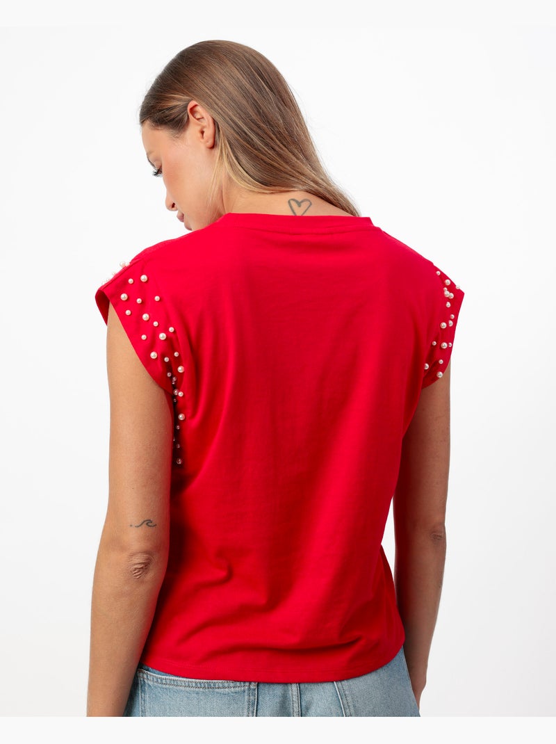 ADMAS Camiseta Manga Corta Pearls para Mujer Rojo - Kiabi
