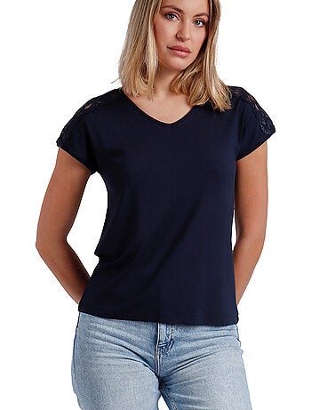 ADMAS Camiseta Manga Corta Puntilla Hombro para Mujer