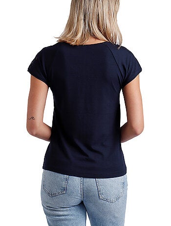 ADMAS Camiseta Manga Corta Puntilla Hombro para Mujer