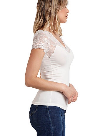 ADMAS Camiseta Manga Corta Puntilla Mangas para Mujer