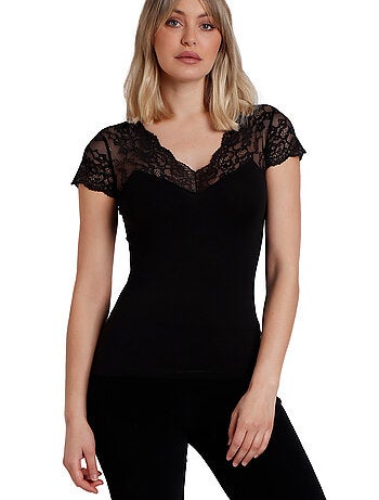 ADMAS Camiseta Manga Corta Puntilla Mangas para Mujer