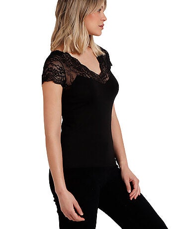 ADMAS Camiseta Manga Corta Puntilla Mangas para Mujer