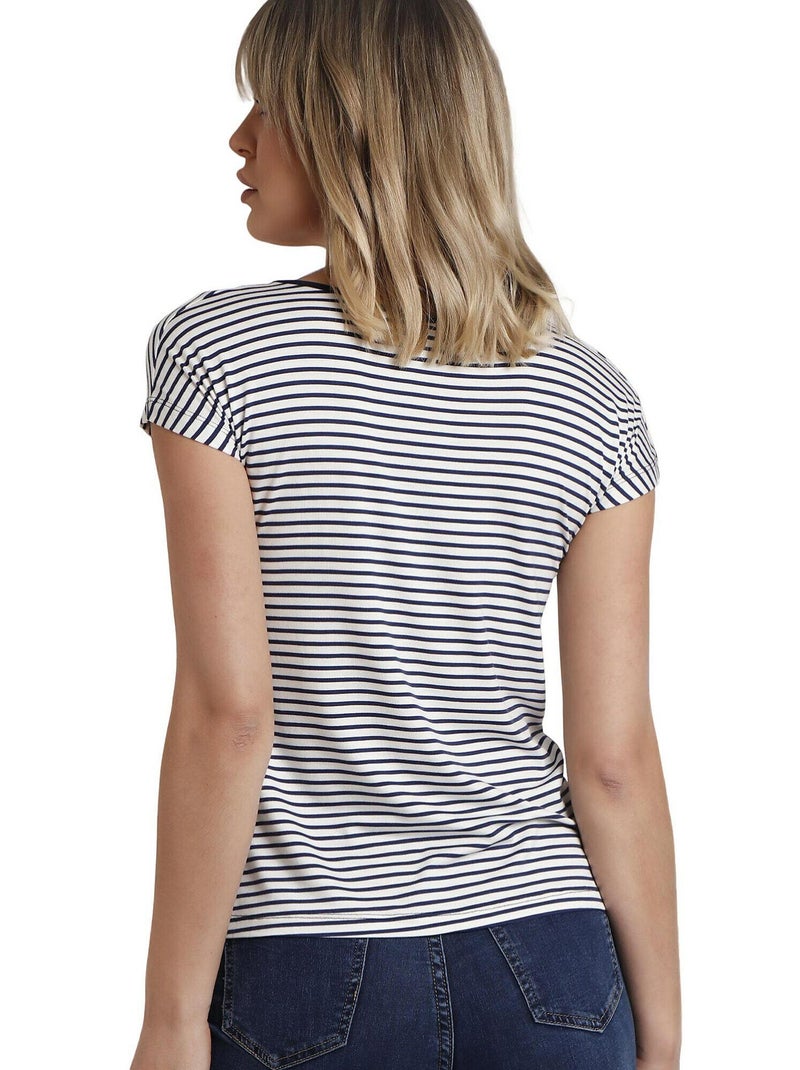 ADMAS Camiseta Manga Corta Rayas 2 para Mujer Azul marino - Kiabi