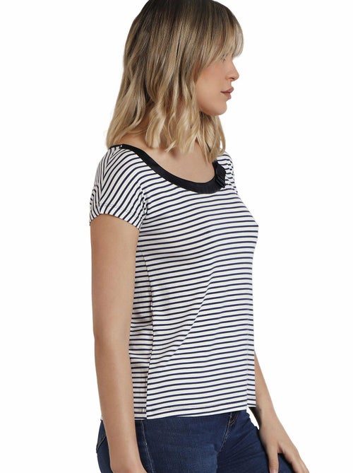 ADMAS Camiseta Manga Corta Rayas 2 para Mujer - Kiabi ADMAS Camiseta Manga Corta Rayas 2 para Mujer - Kiabi