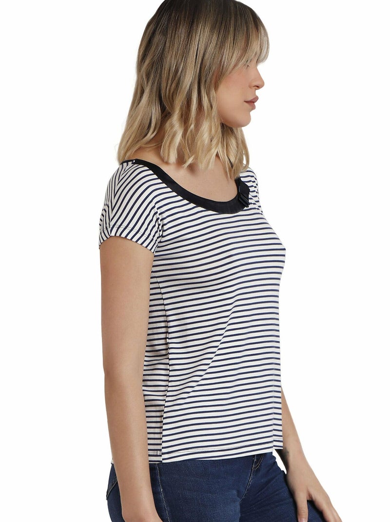 ADMAS Camiseta Manga Corta Rayas 2 para Mujer Azul marino - Kiabi