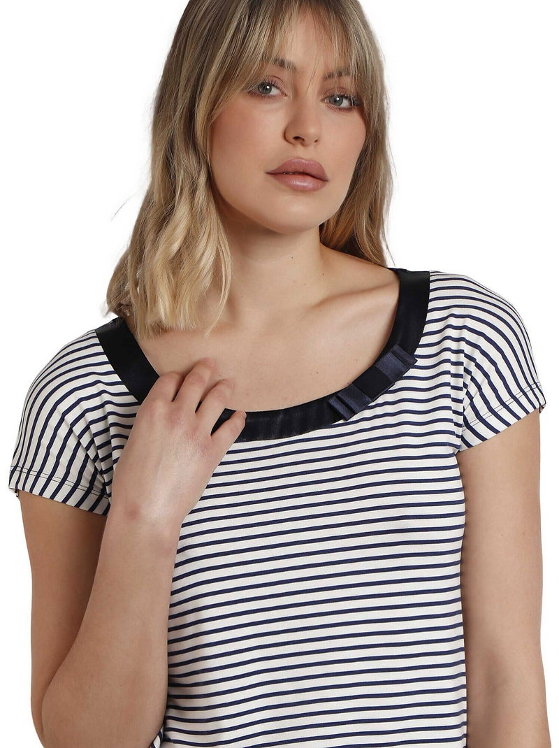 ADMAS Camiseta Manga Corta Rayas 2 para Mujer Azul marino - Kiabi
