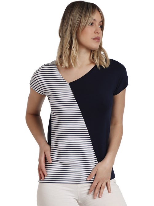 ADMAS Camiseta Manga Corta Rayas para Mujer - Kiabi ADMAS Camiseta Manga Corta Rayas para Mujer - Kiabi