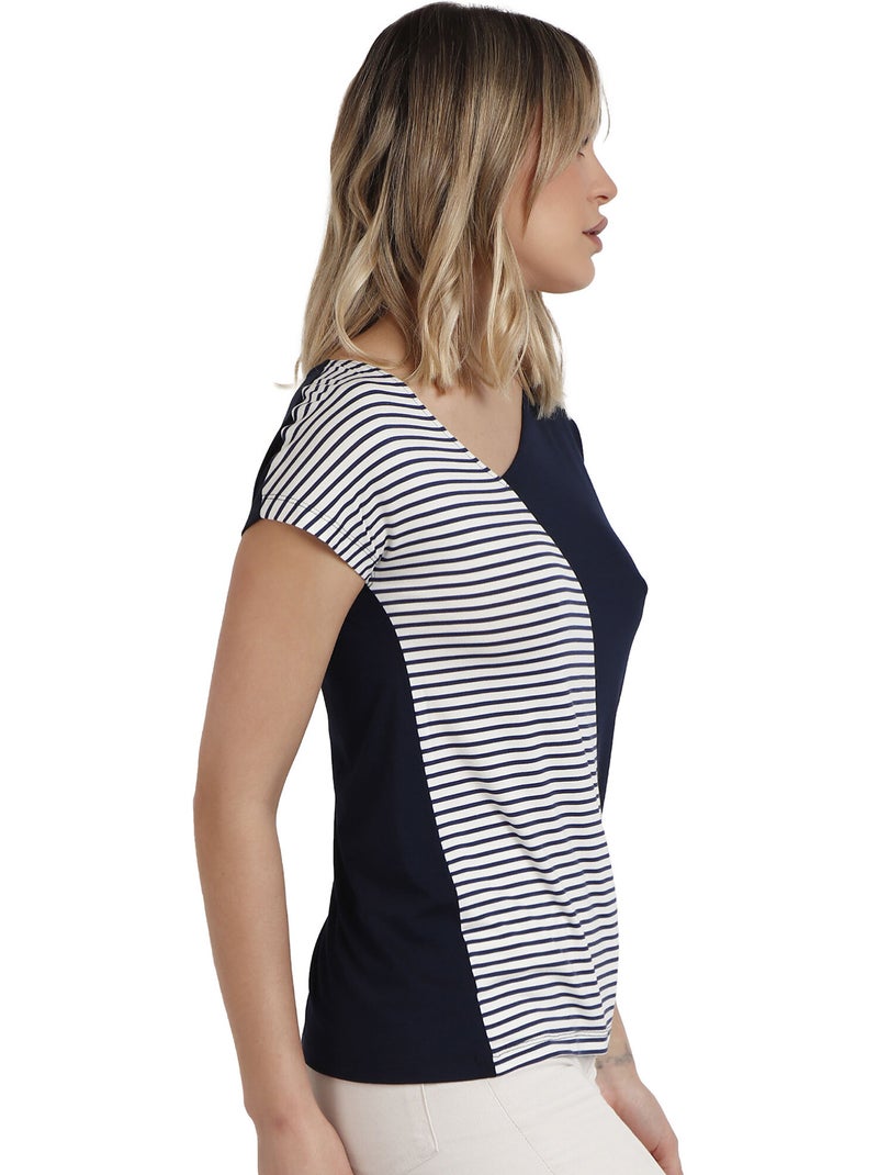 ADMAS Camiseta Manga Corta Rayas para Mujer Azul marino - Kiabi