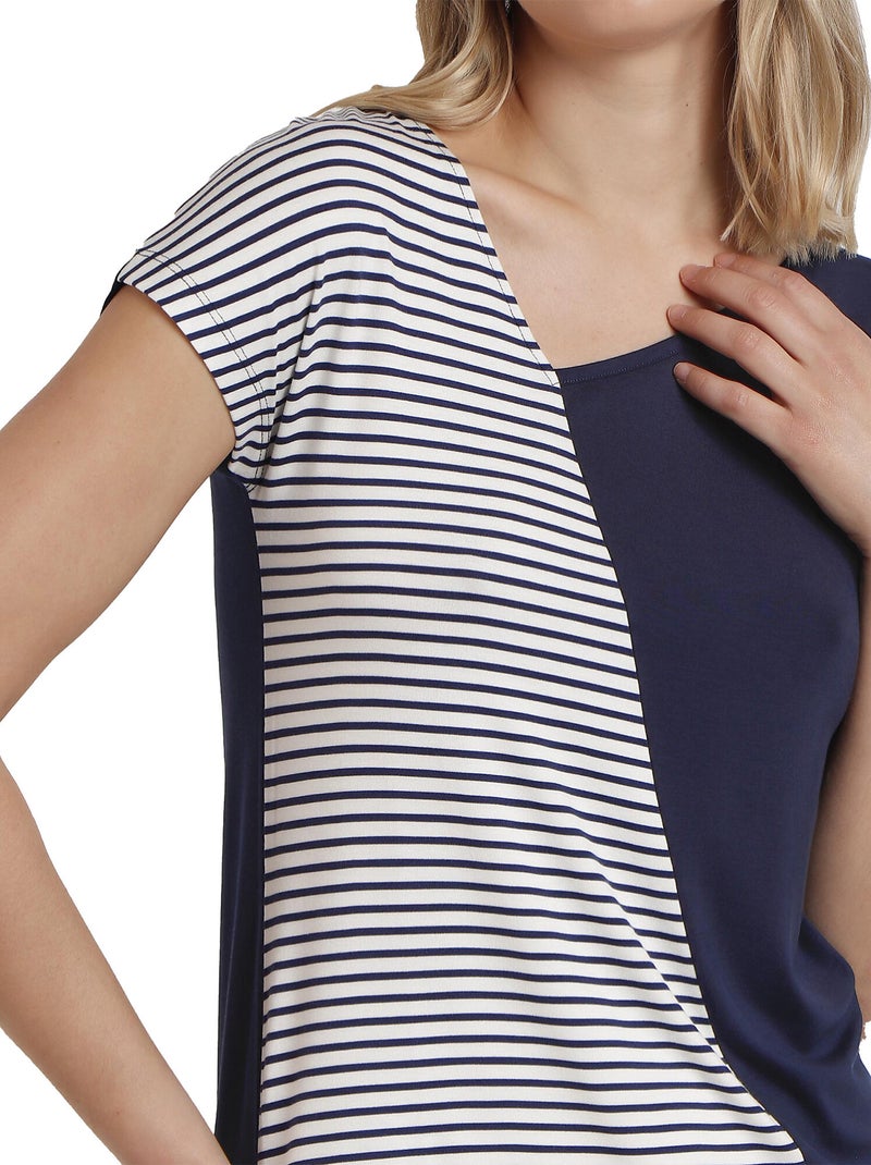 ADMAS Camiseta Manga Corta Rayas para Mujer Azul marino - Kiabi