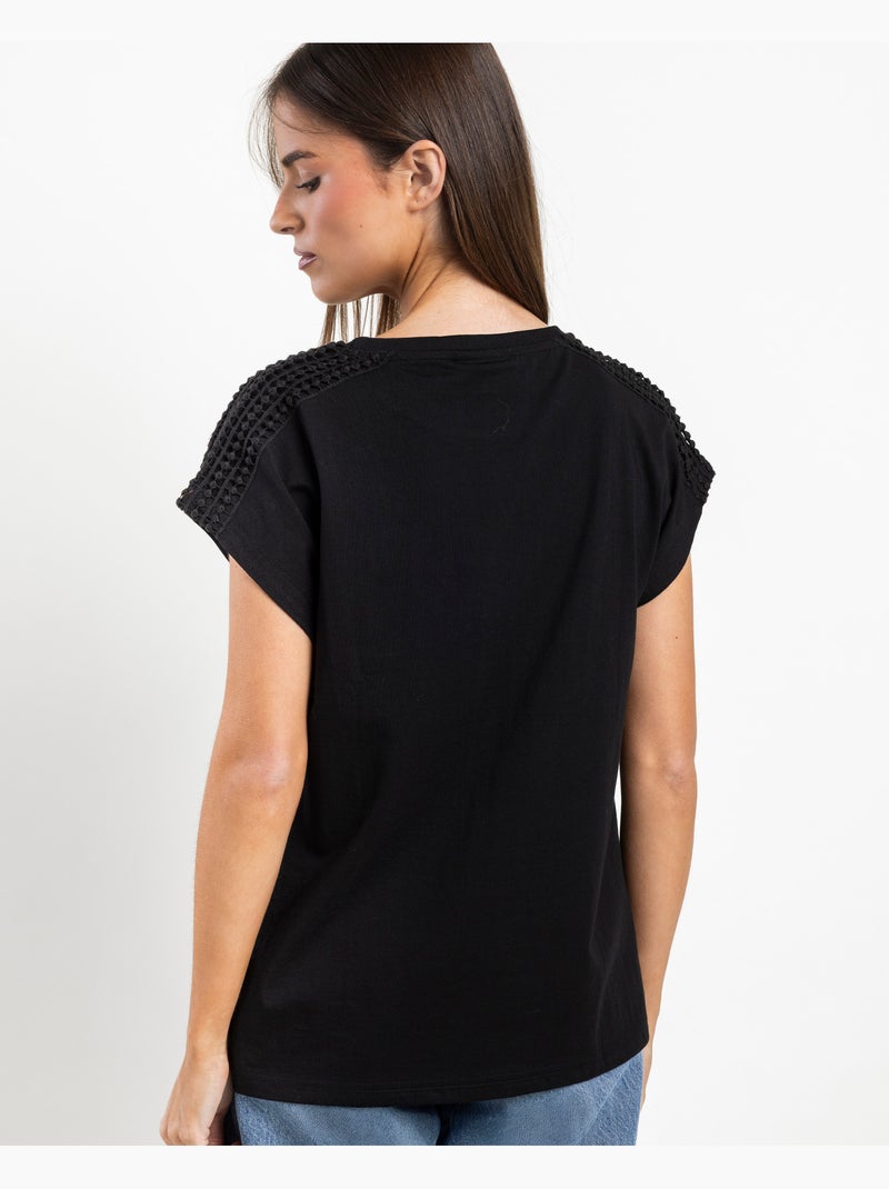 ADMAS Camiseta Manga Corta Shoulders Bands para Mujer Negro - Kiabi