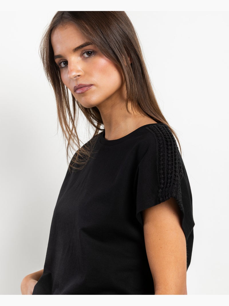 ADMAS Camiseta Manga Corta Shoulders Bands para Mujer Negro - Kiabi