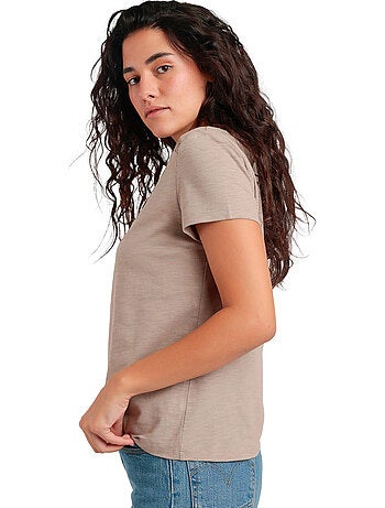 ADMAS Camiseta Manga Corta Slub Entredos para Mujer