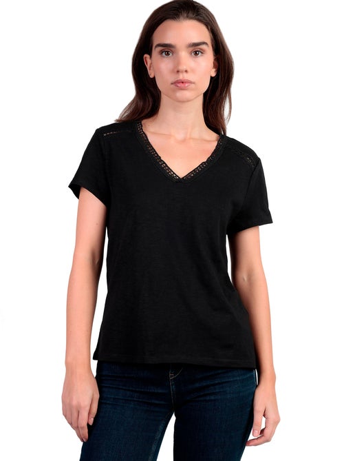 ADMAS Camiseta Manga Corta Slub Entredos para Mujer - Kiabi