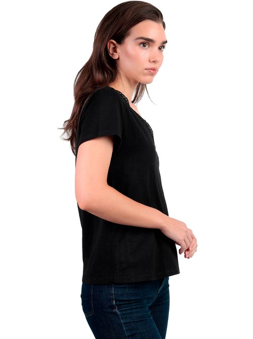 ADMAS Camiseta Manga Corta Slub Entredos para Mujer - Kiabi