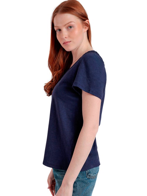ADMAS Camiseta Manga Corta Slub Guipur para Mujer - Kiabi