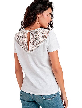 ADMAS Camiseta Manga Corta Slub Guipur para Mujer