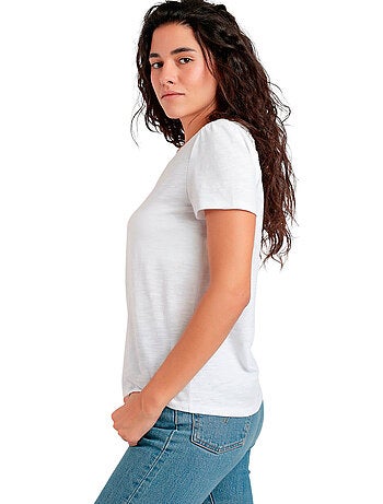 ADMAS Camiseta Manga Corta Slub Guipur para Mujer