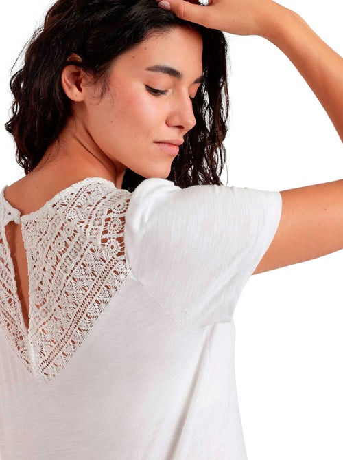 ADMAS Camiseta Manga Corta Slub Guipur para Mujer - Kiabi