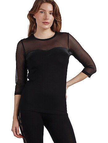 ADMAS Camiseta Manga Francesa Detalle Raso para Mujer