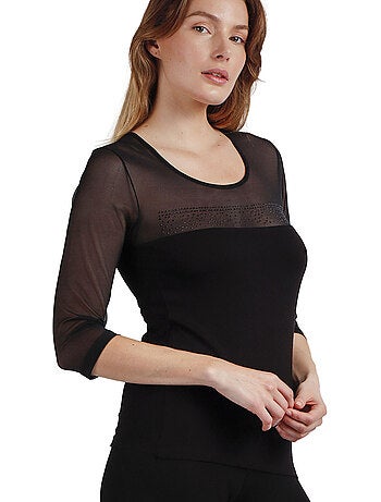 ADMAS Camiseta Manga Francesa Tul y Piedras para Mujer