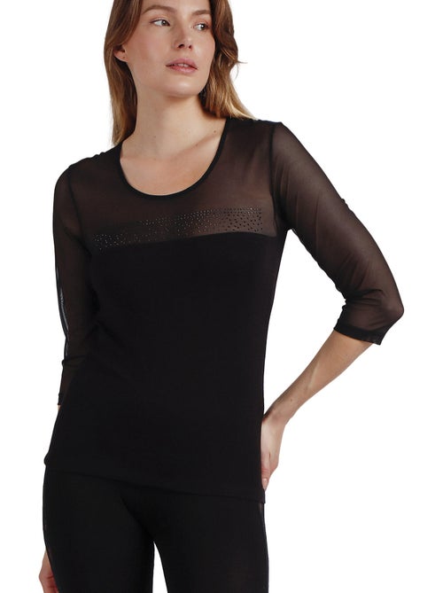 ADMAS Camiseta Manga Francesa Tul y Piedras para Mujer - Kiabi ADMAS Camiseta Manga Francesa Tul y Piedras para Mujer - Kiabi