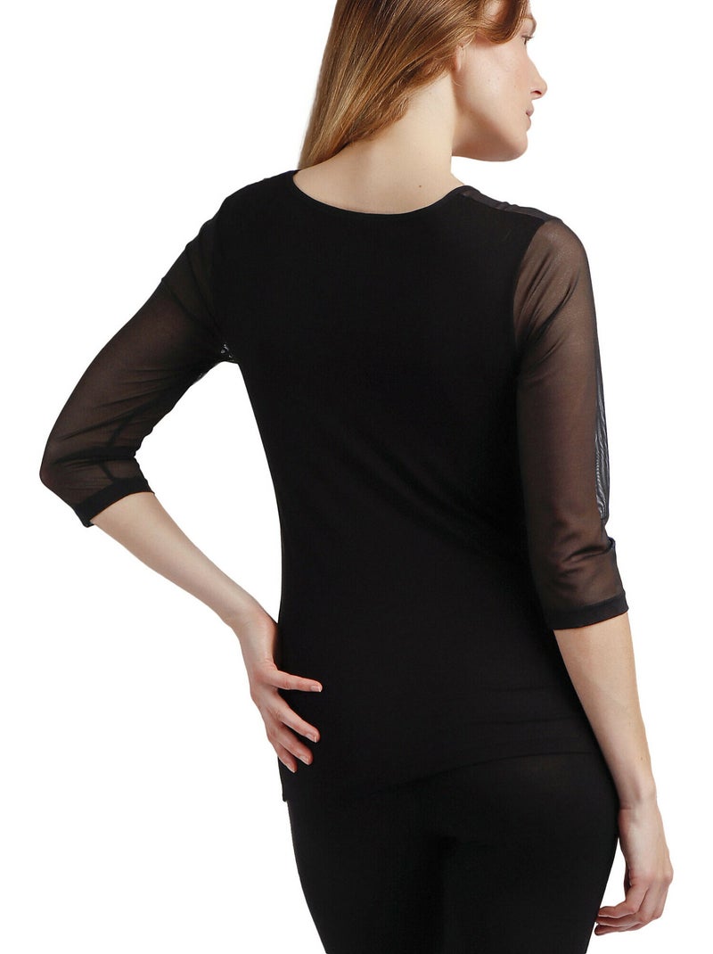 ADMAS Camiseta Manga Francesa Tul y Piedras para Mujer Negro - Kiabi