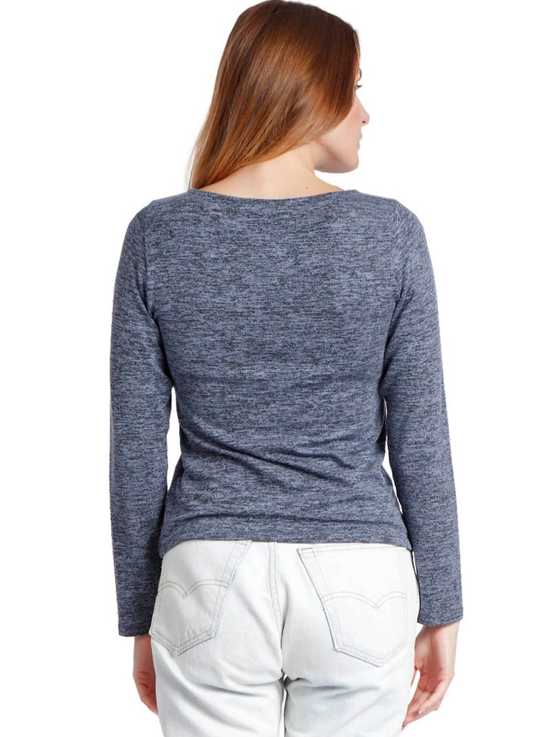 ADMAS Camiseta Manga Larga Calentita Cuello Barca para Mujer Azul - Kiabi