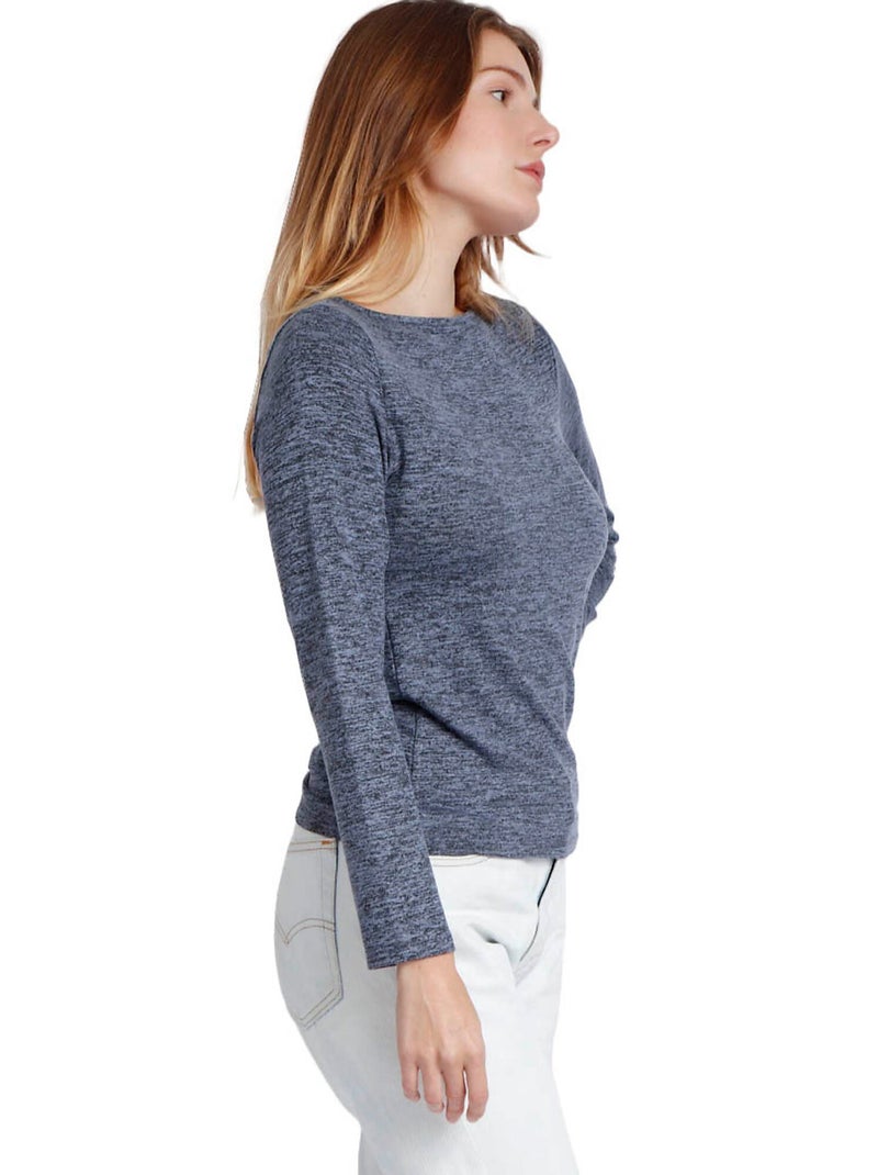 ADMAS Camiseta Manga Larga Calentita Cuello Barca para Mujer Azul - Kiabi