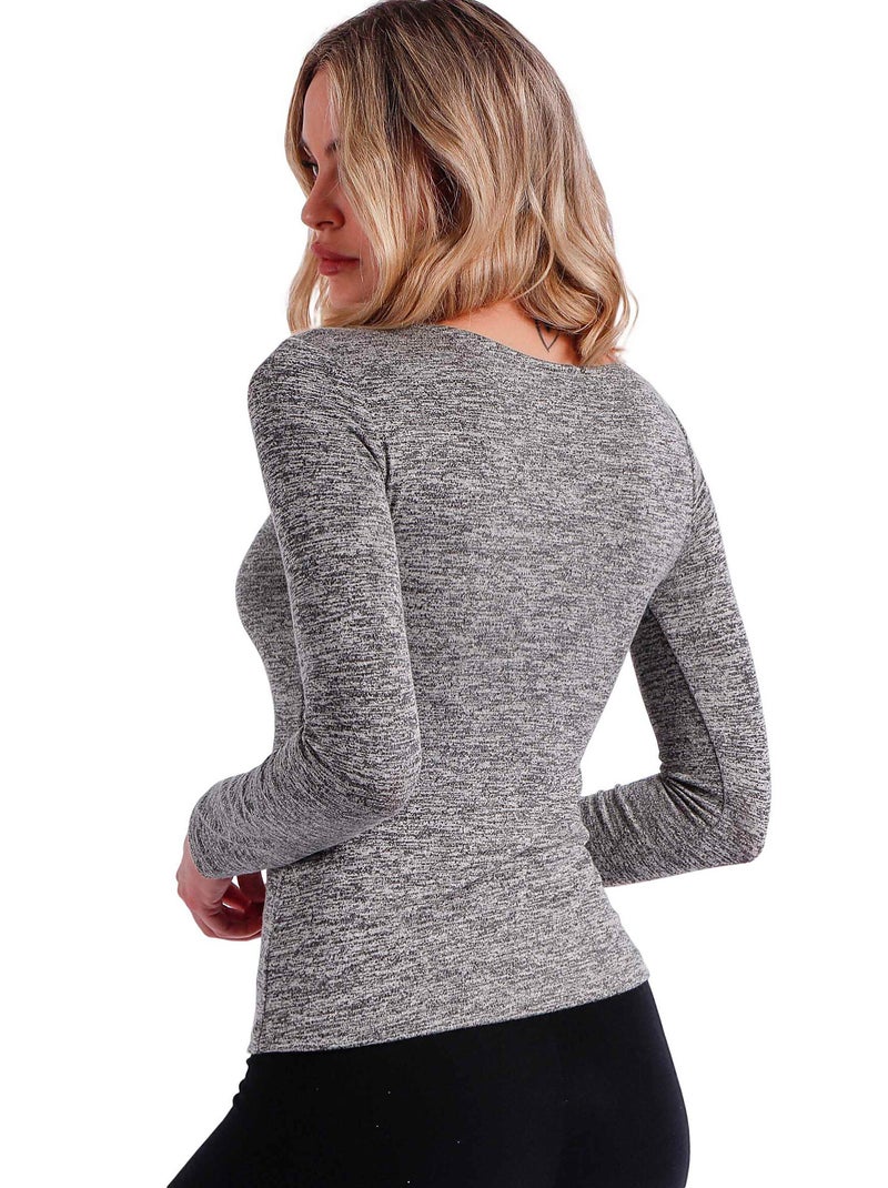 ADMAS Camiseta Manga Larga Calentita Cuello Barca para Mujer Gris - Kiabi