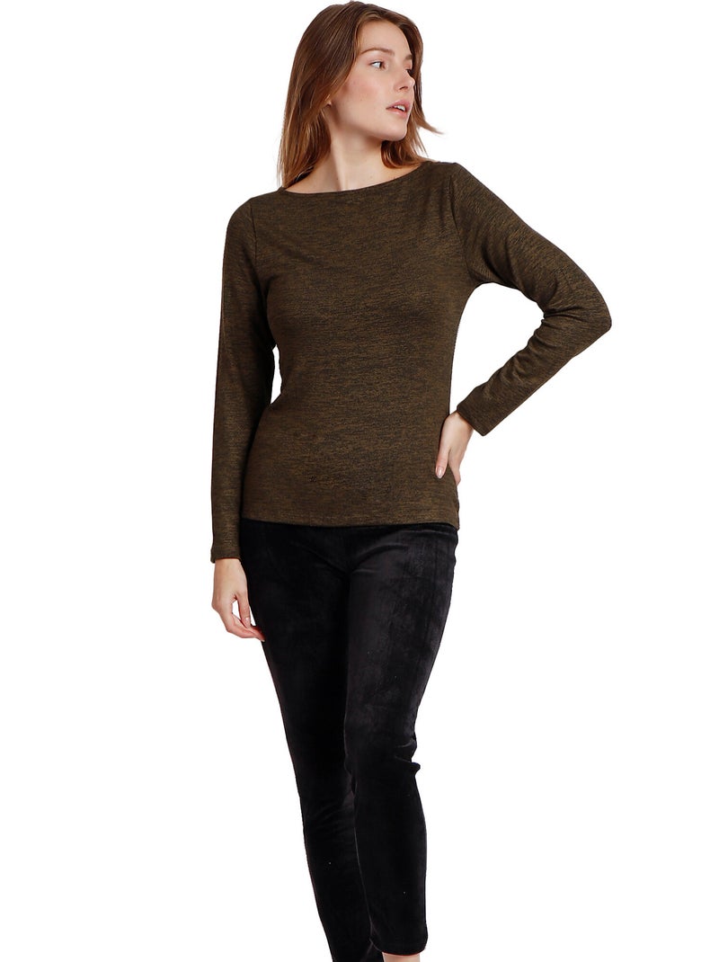 ADMAS Camiseta Manga Larga Calentita Cuello Barca para Mujer Verde - Kiabi
