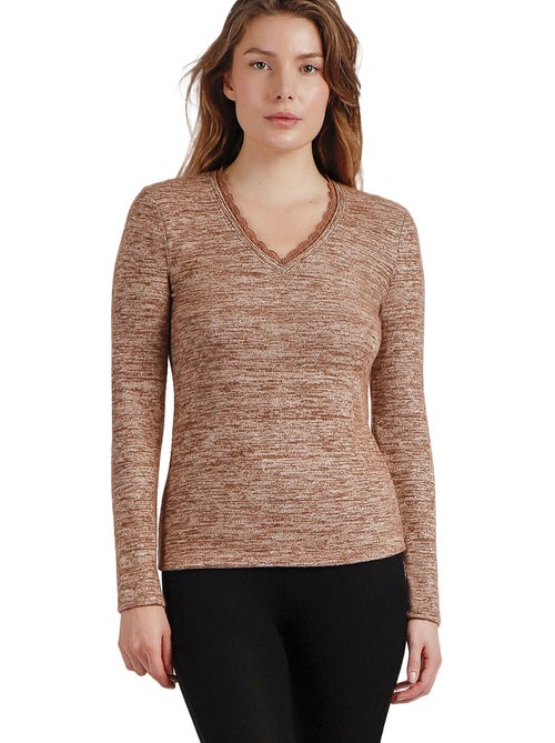 ADMAS Camiseta Manga Larga Calentita Puntilla para Mujer - Kiabi ADMAS Camiseta Manga Larga Calentita Puntilla para Mujer - Kiabi