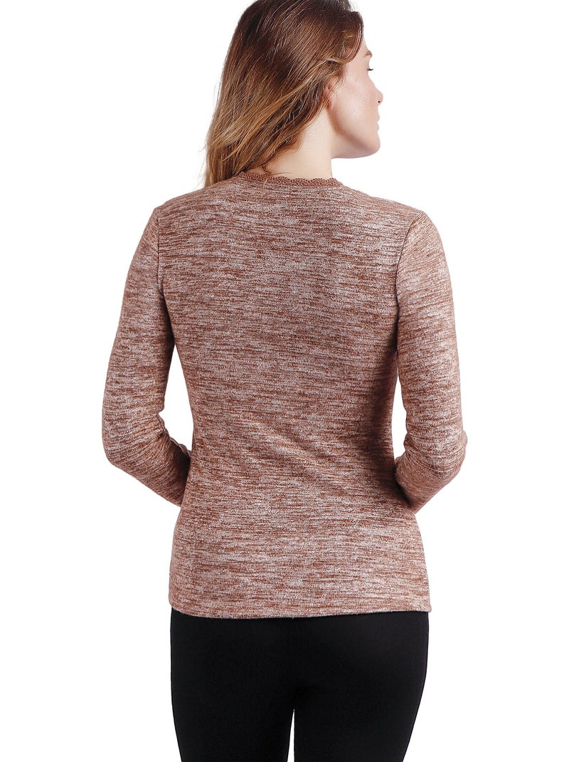 ADMAS Camiseta Manga Larga Calentita Puntilla para Mujer Beige - Kiabi