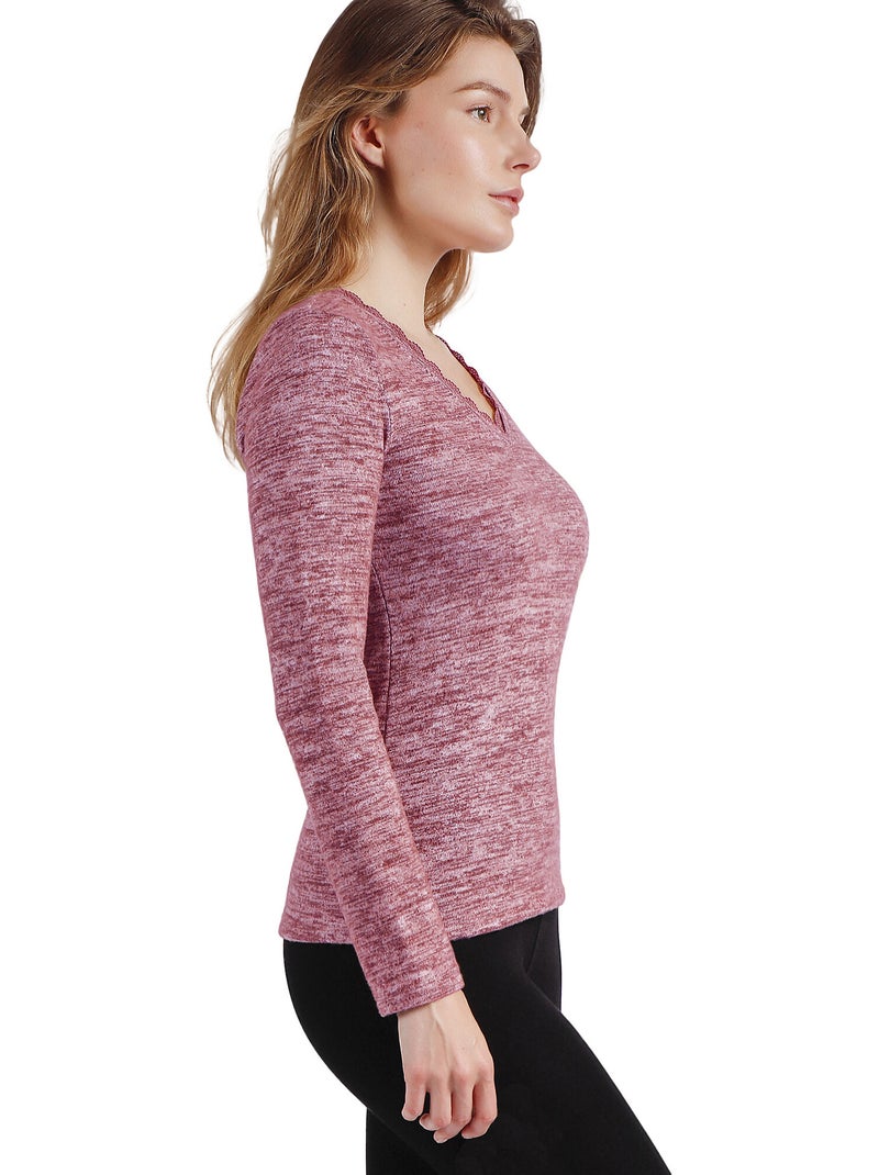ADMAS Camiseta Manga Larga Calentita Puntilla para Mujer Burdeos - Kiabi