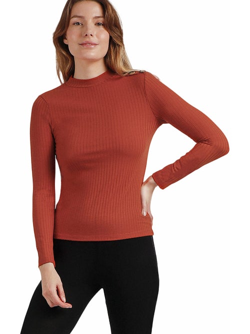 ADMAS Camiseta Manga Larga Calentita Rib Perkins para Mujer - Kiabi